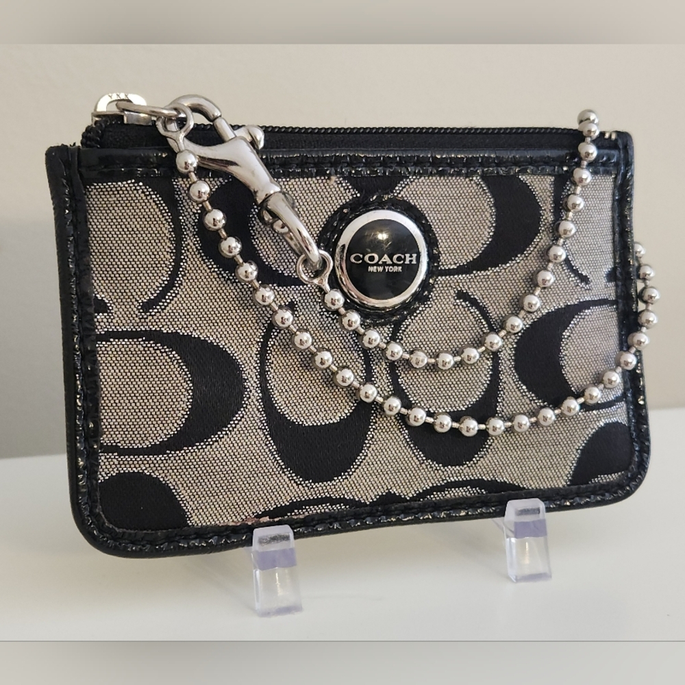 Coach Black and Gray ID Holder Zipper Pouch W/ Removable Chain